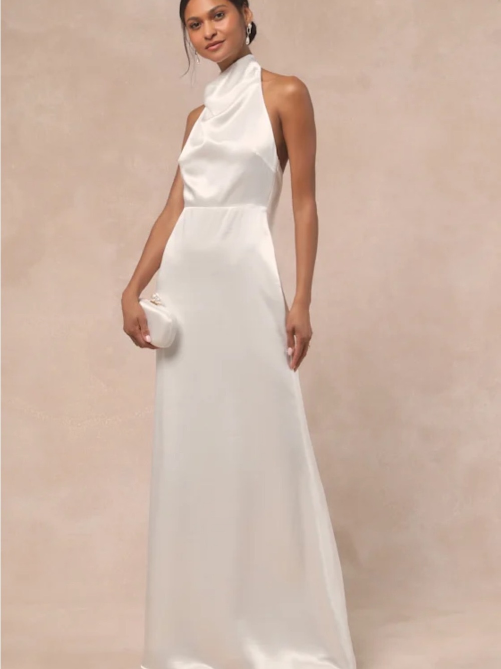 Lulus Elegant White Halter Satin Gown